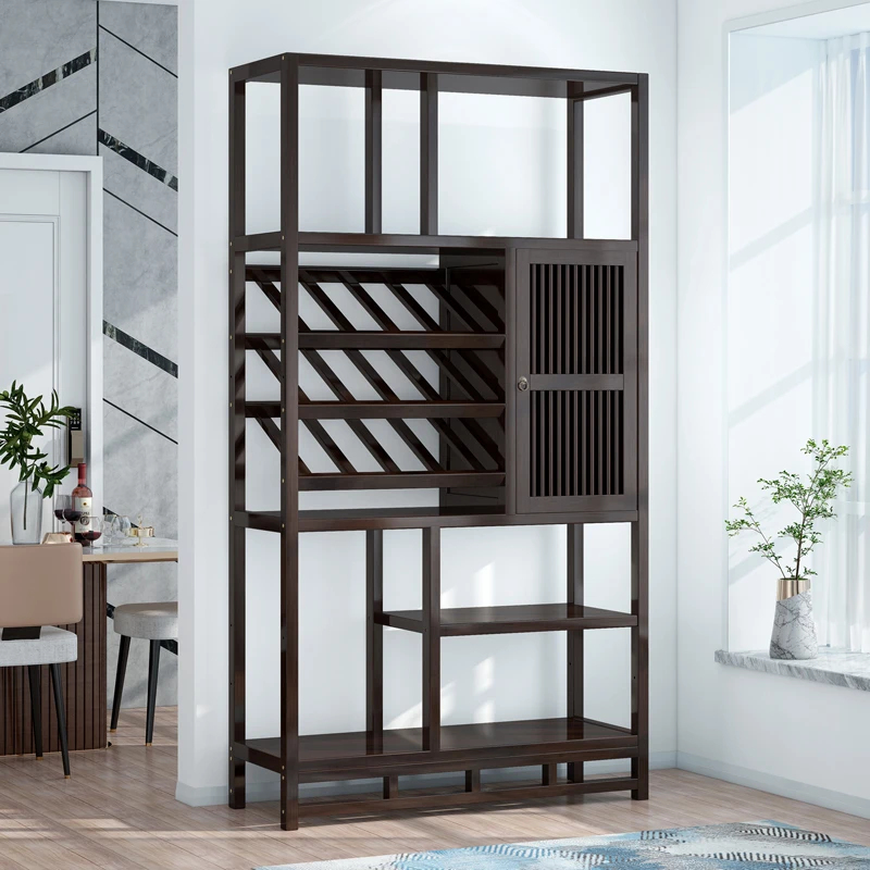 红酒架中式酒柜现代简约展示柜客厅实木家用落地靠墙置物架多功能