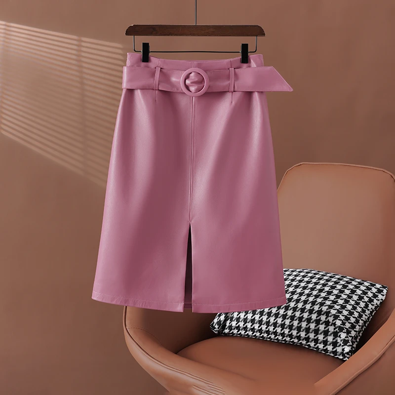 【依依】海宁真皮半身裙皮裙女2024新款绵羊皮高腰显瘦时尚中长裙