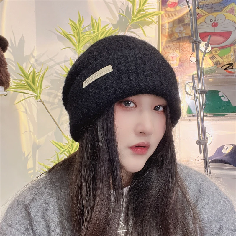 大头闭眼入！大头围灰色针织毛线帽子女秋冬冷帽保暖显脸小堆堆帽