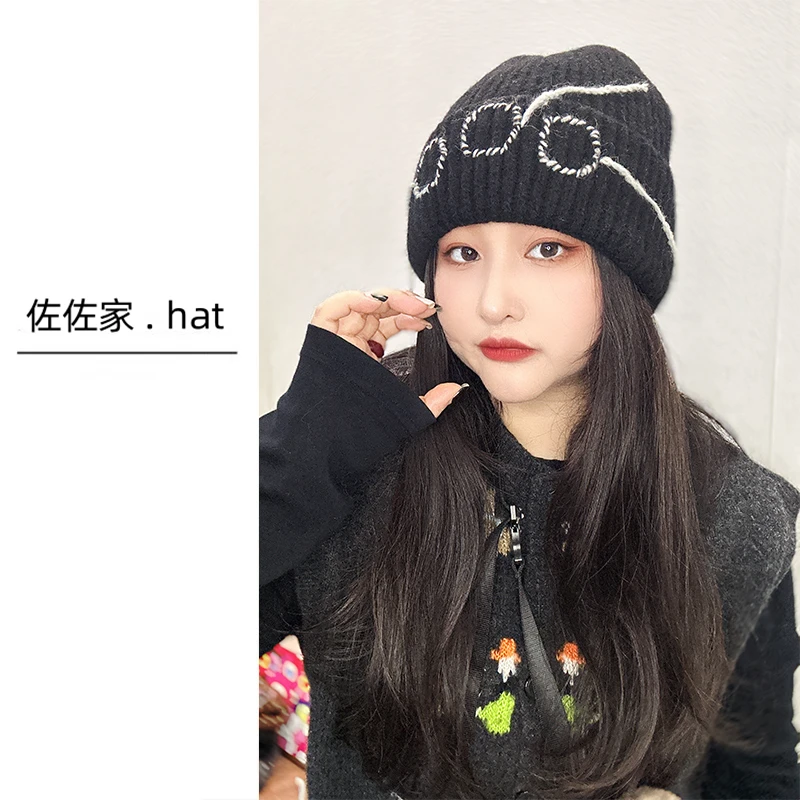 小众设计师款大头围情侣毛线帽女秋冬保暖护耳冷帽手工缝制针织帽