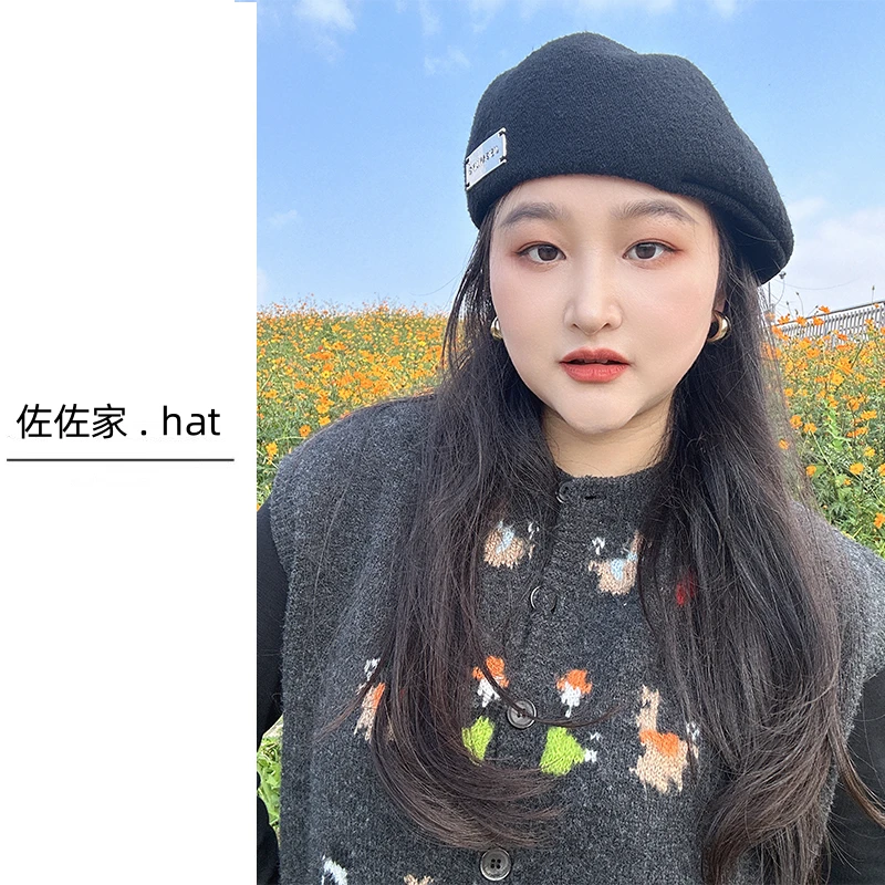 一帽三戴秋冬定型贝雷帽女大头围显脸小反戴蓓蕾帽复古英伦前进帽