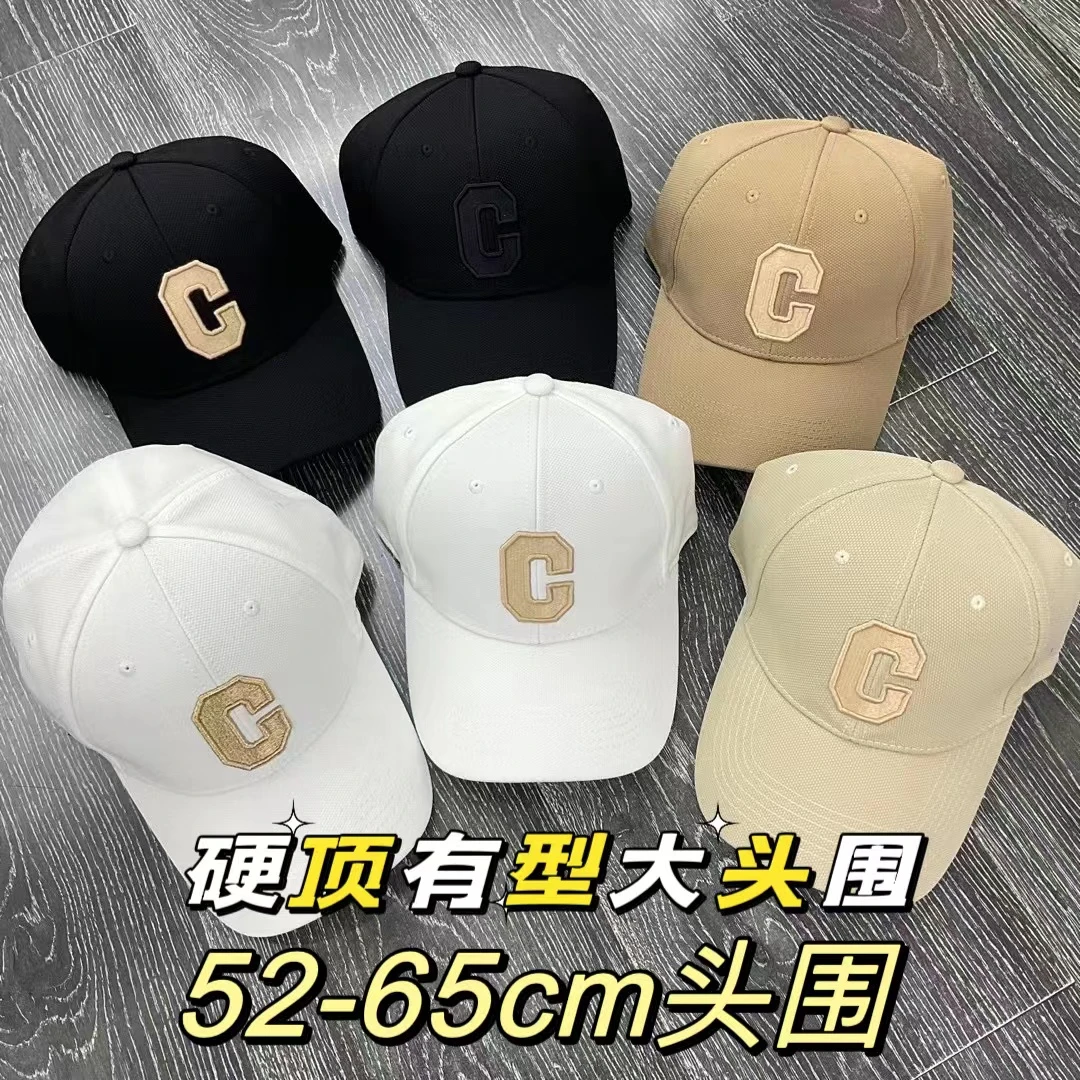 C字母加深硬顶黑色棒球帽女韩版大头围显脸小刺绣高颅顶鸭舌帽男