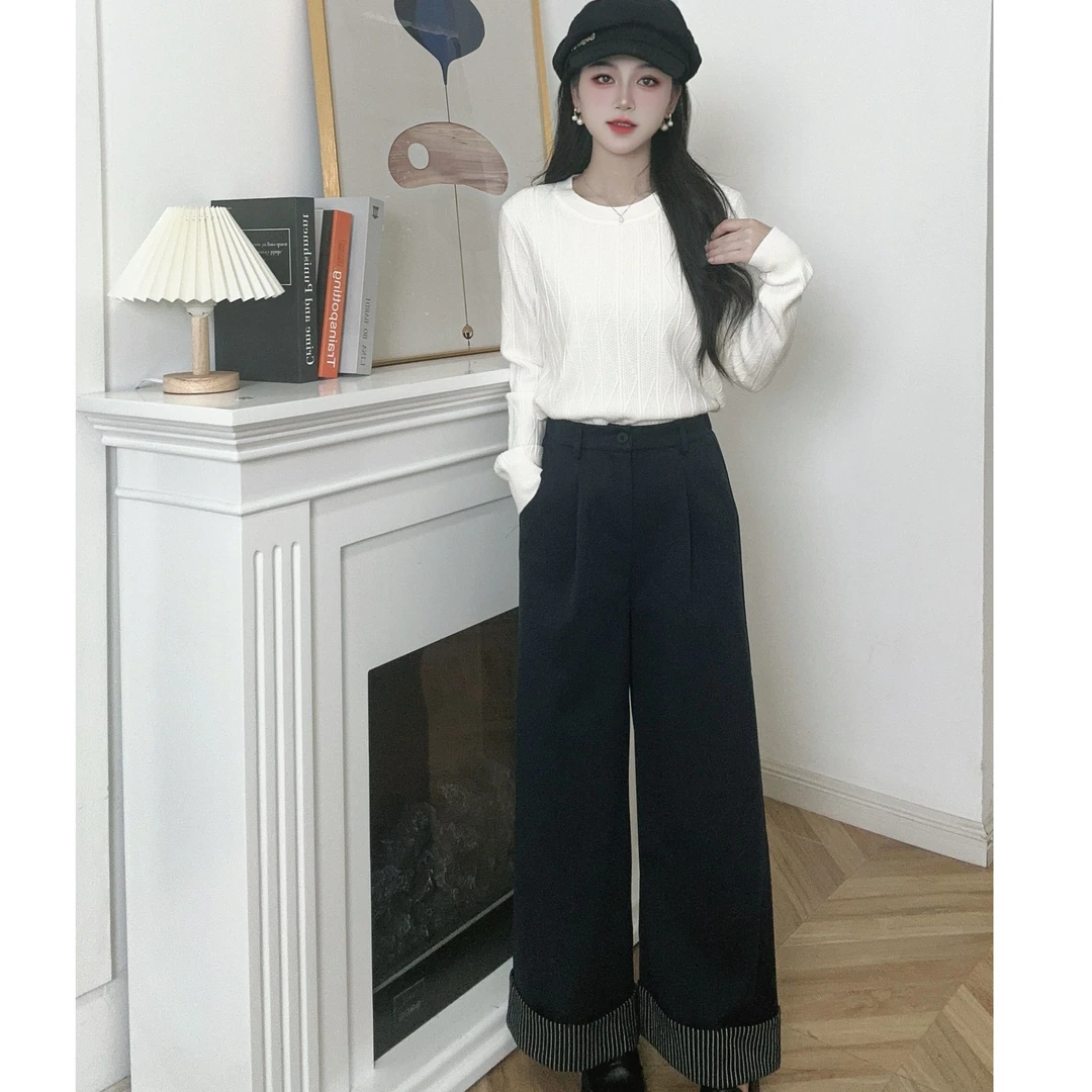 IEF/爱依服九分裤2024冬季新款港式复古休闲通勤百搭显瘦阔腿裤