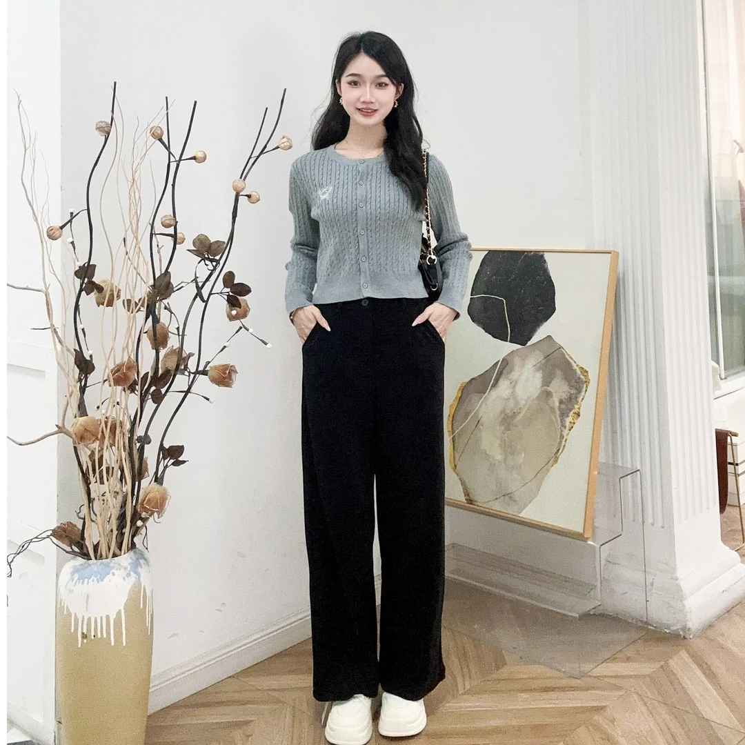 IEF/爱依服长裤2024秋季新款韩版简约纯色休闲风通勤百搭阔腿裤