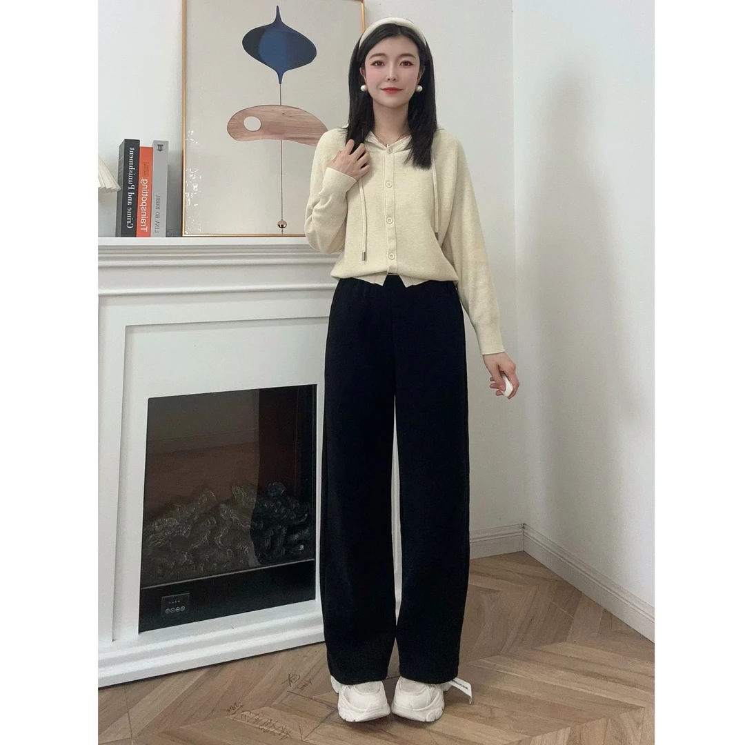 IEF/爱依服2025冬季新款韩版【有口袋】纯色休闲通勤百搭加绒阔腿裤