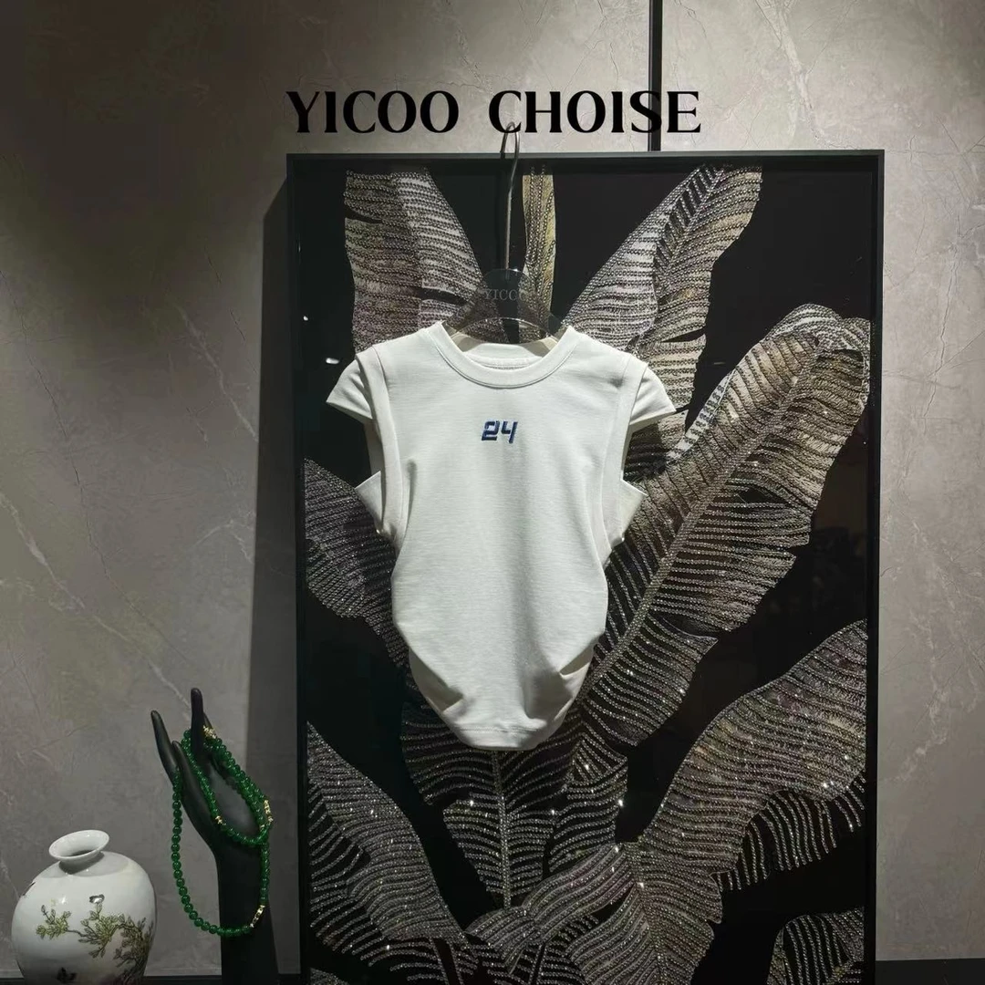 （在仓） YICOO【扣篮少女】小众假两件套绣花运动T恤时尚YC246046