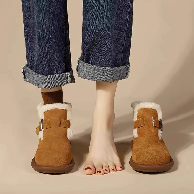 朴魅汇勃肯鞋女短靴女保暖防滑雪地靴平底2023年冬季新款加绒大头