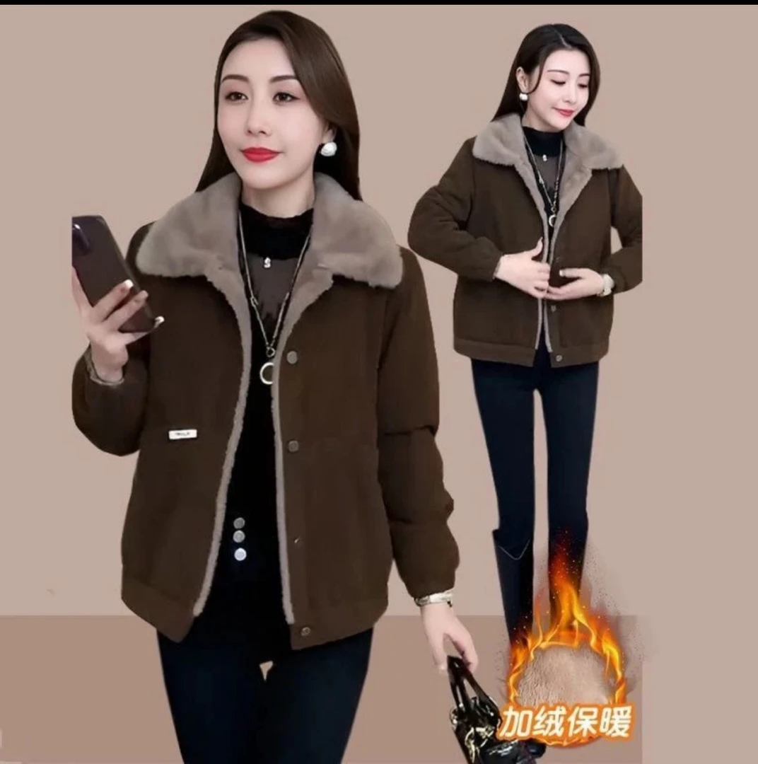 2024灯芯绒外套女冬季加绒加厚百搭时尚减龄宽松显瘦遮肚子妈妈装