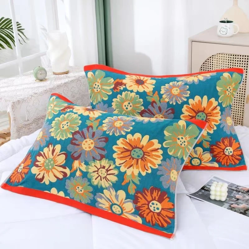 新款提花纱布枕巾成人家用柔软透气复古高档52*78cm