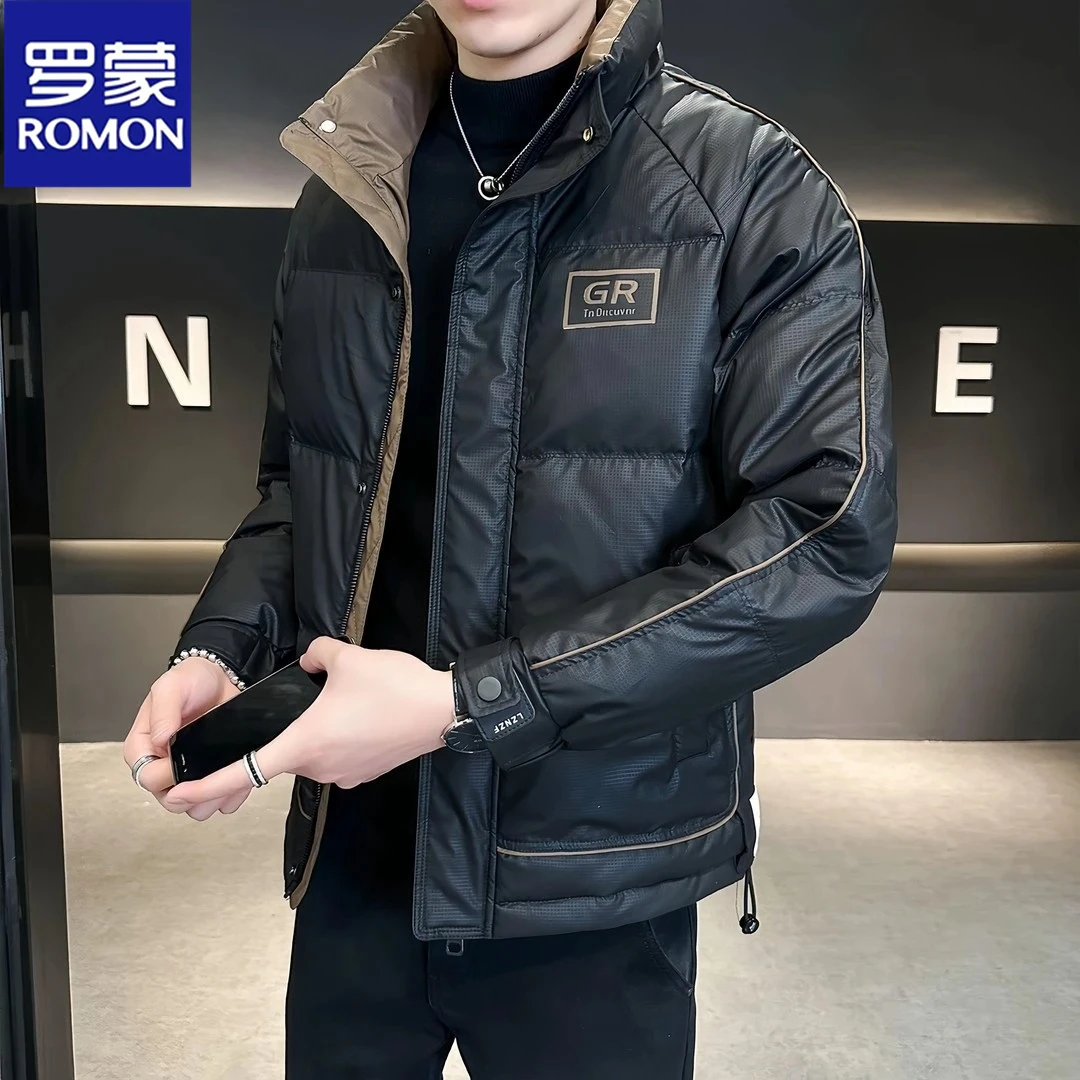 Romon/罗蒙羽绒服男士外套秋冬季新款休闲翻领加厚保暖商务夹克潮