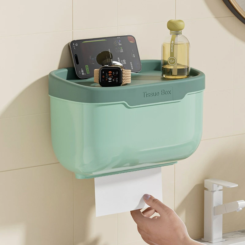 卫生间纸巾盒厕所洗手间纸巾架置物架抽纸盒厕纸防水卷纸筒免打孔