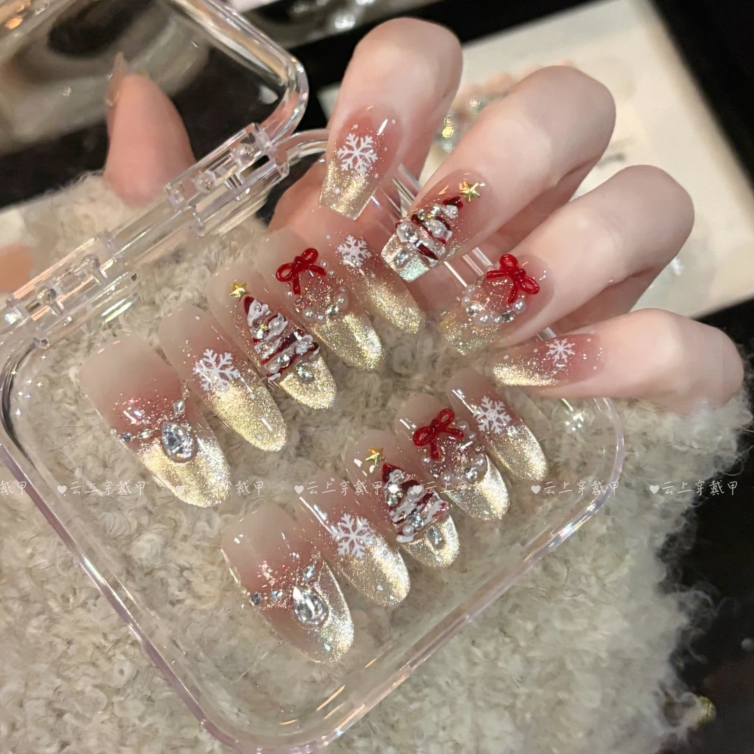 【爆闪圣诞】穿戴甲纯手工极光钻美甲