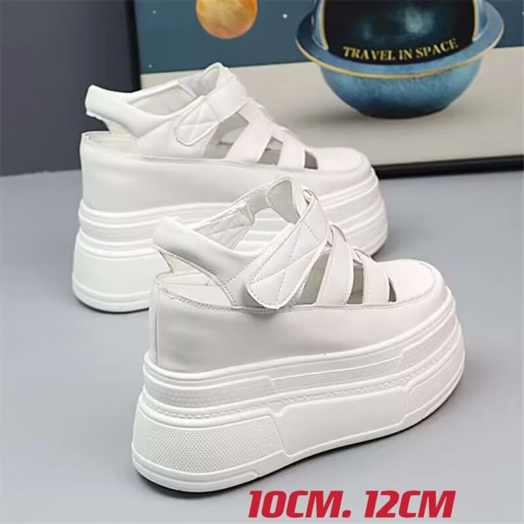 内增高12cm包头凉鞋女夏季透气镂空小白鞋10公分厚底松糕罗马鞋子