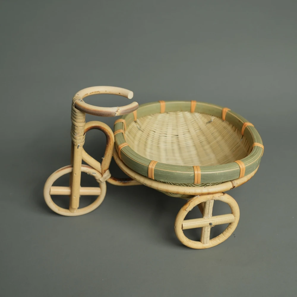 三轮复古水果盘零食盒竹编果盘客厅茶点收纳糖果盒小花篮