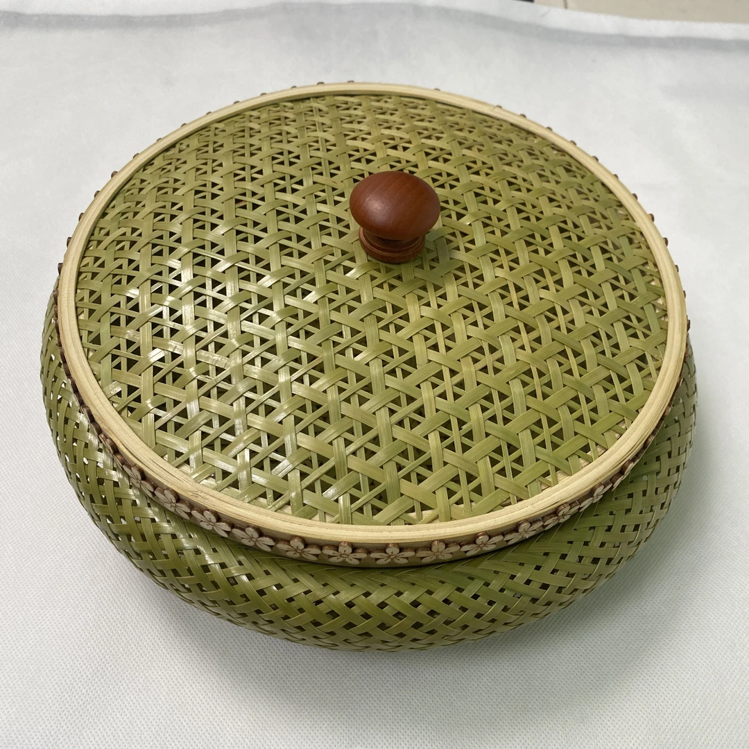 歌瑞恩复古带盖水果盘零食盒家用竹编果盘客厅茶点干果收纳糖果盒