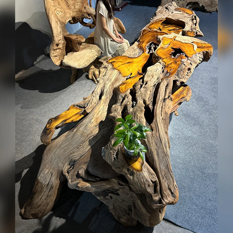 宋代美学茶空间茶几庭院阳台风化黄桑木茶桌民宿酒店会所根雕茶台