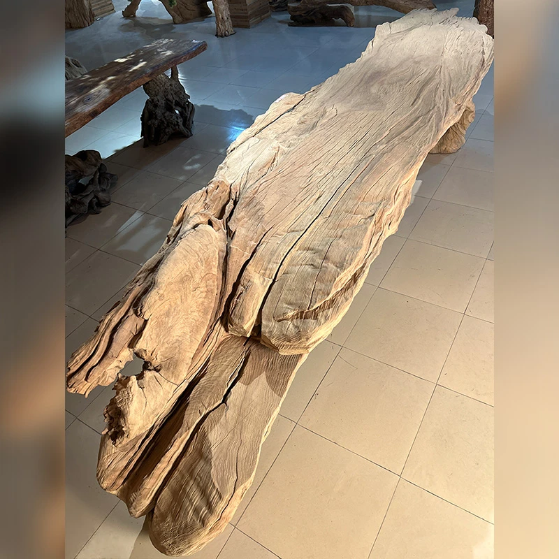 侘寂风香樟木民宿阳台茶室原生态实木大板桌树根根雕茶台家用茶桌