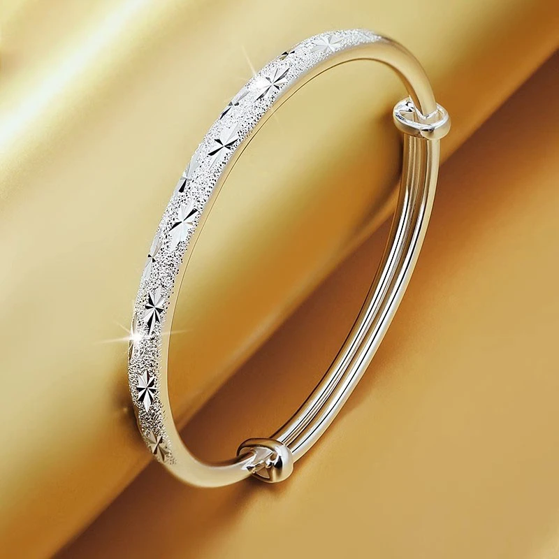 足银手镯 中国银都年轻款满天星实心足银女款镯子手饰银饰送女友