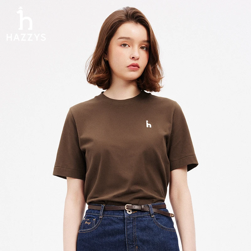 Hazzys/哈吉斯女士早秋打底T恤衫短袖春秋季圆领时尚休闲女上衣