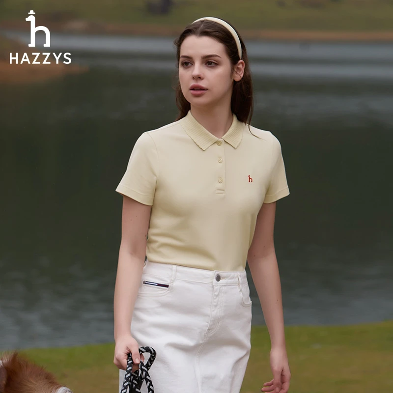 Hazzys/哈吉斯女士春夏休闲时尚修身翻领polo衫气质运动短袖打底
