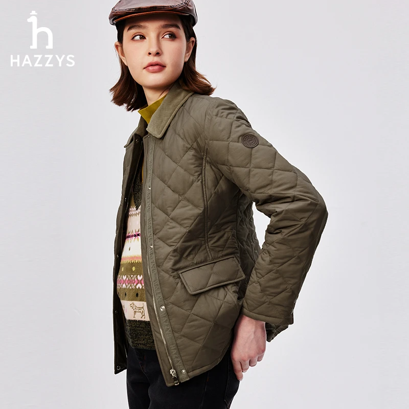 Hazzys哈吉斯女士秋冬季时尚休闲棉服短款气质棉衣保暖外套