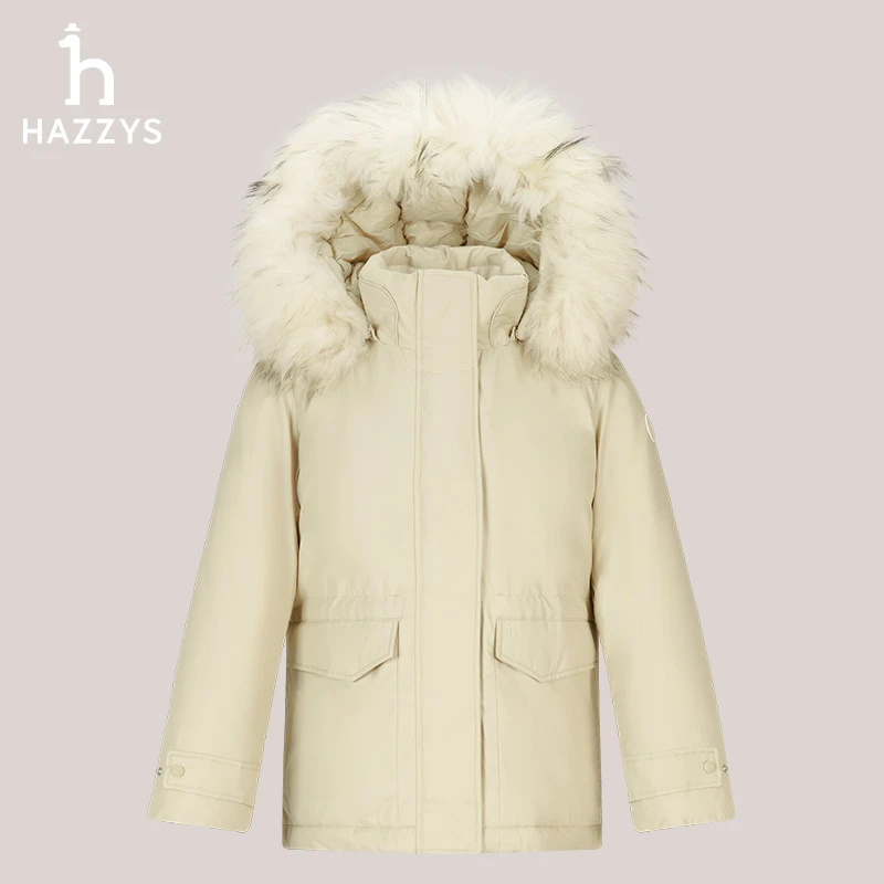 Hazzys哈吉斯女士秋冬保暖连帽毛领气质简约羽绒服百搭休闲外套