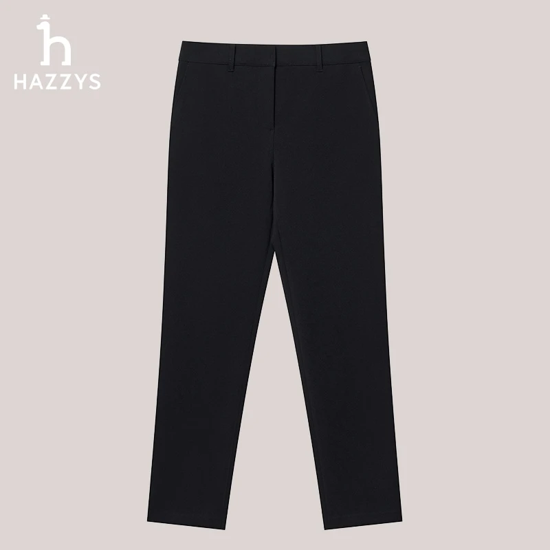 Hazzys/哈吉斯女士秋季通勤商务休闲女裤时尚气质黑色九分修身裤