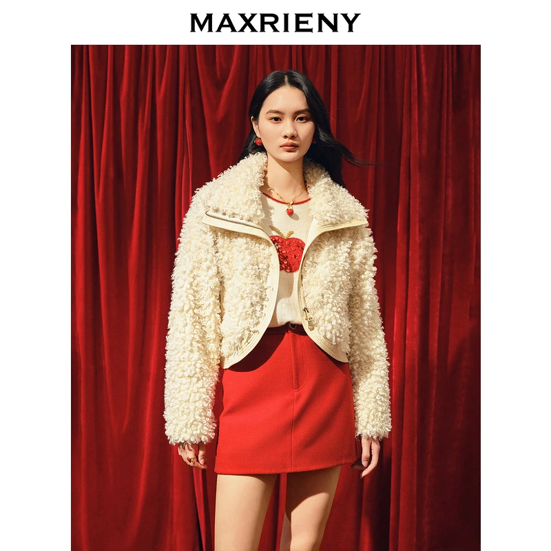 MAXRIENY复古风潮廓形截短落肩外套冬季新款厚款显瘦百搭外套