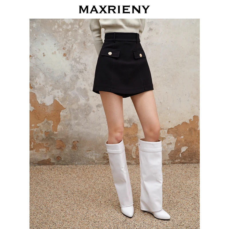 MAXRIENY美式复古风黑色A字高腰裤女新年穿搭休闲百搭裤子