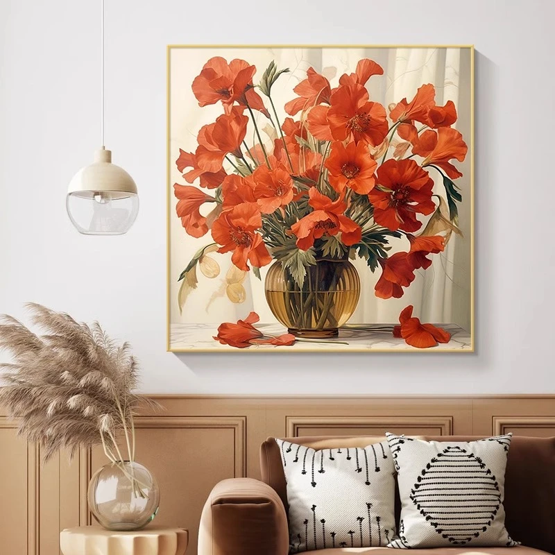 平安花北欧风玄关挂画简约现代客厅装饰画餐桌艺术花卉背景墙壁画