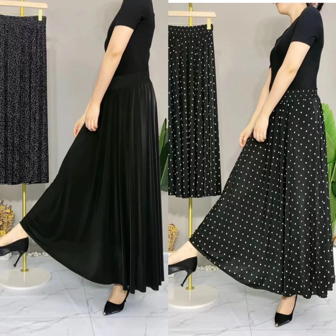 夏季新款高腰垂感纯黑色冰丝摆裙松紧腰时尚百搭显瘦半身裙