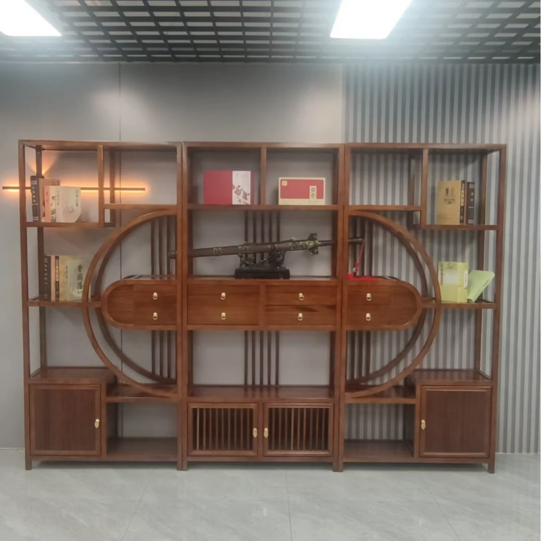 圆梦博古架实心实木玄关柜隔断客厅书房新中式置物架