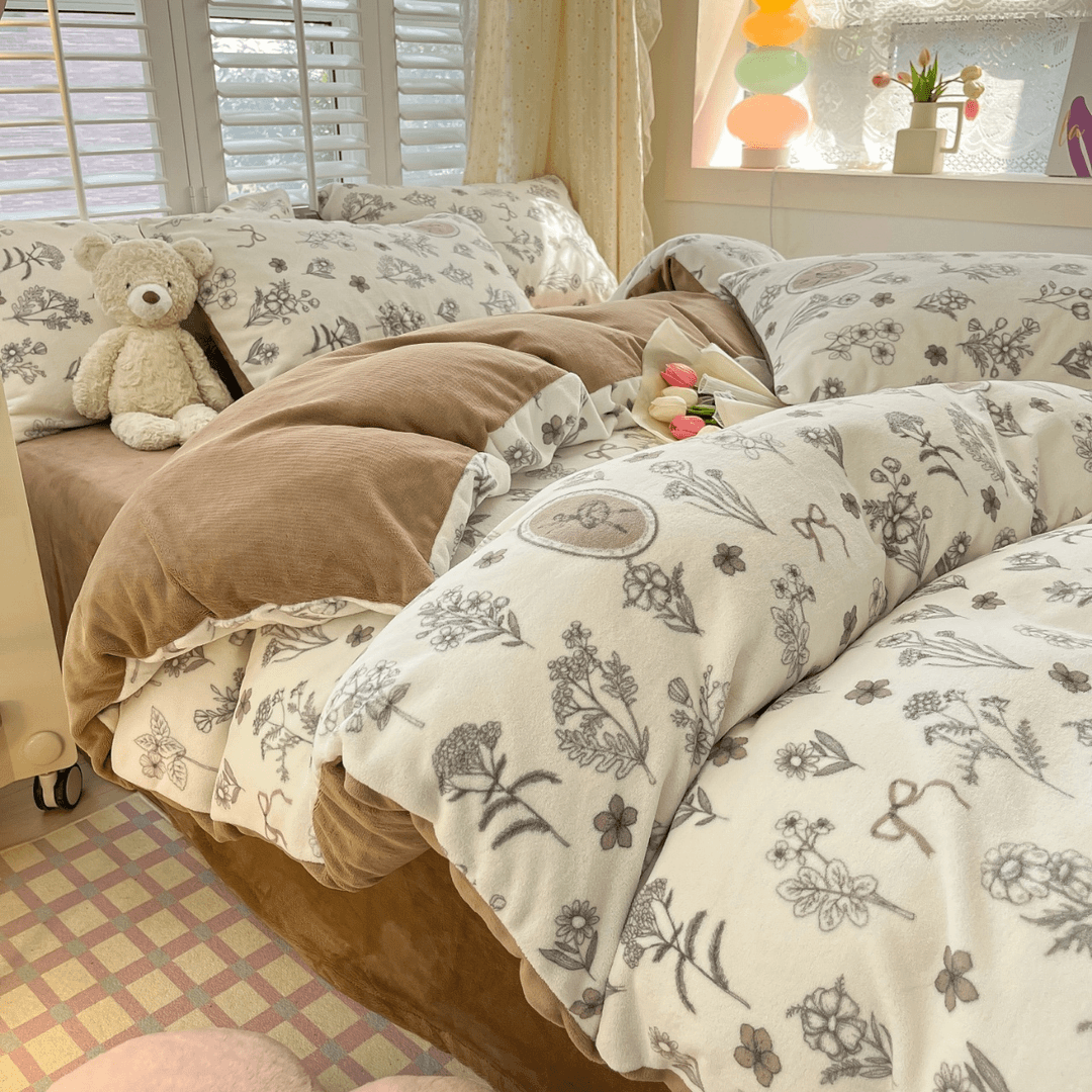 牛奶绒印花四件套