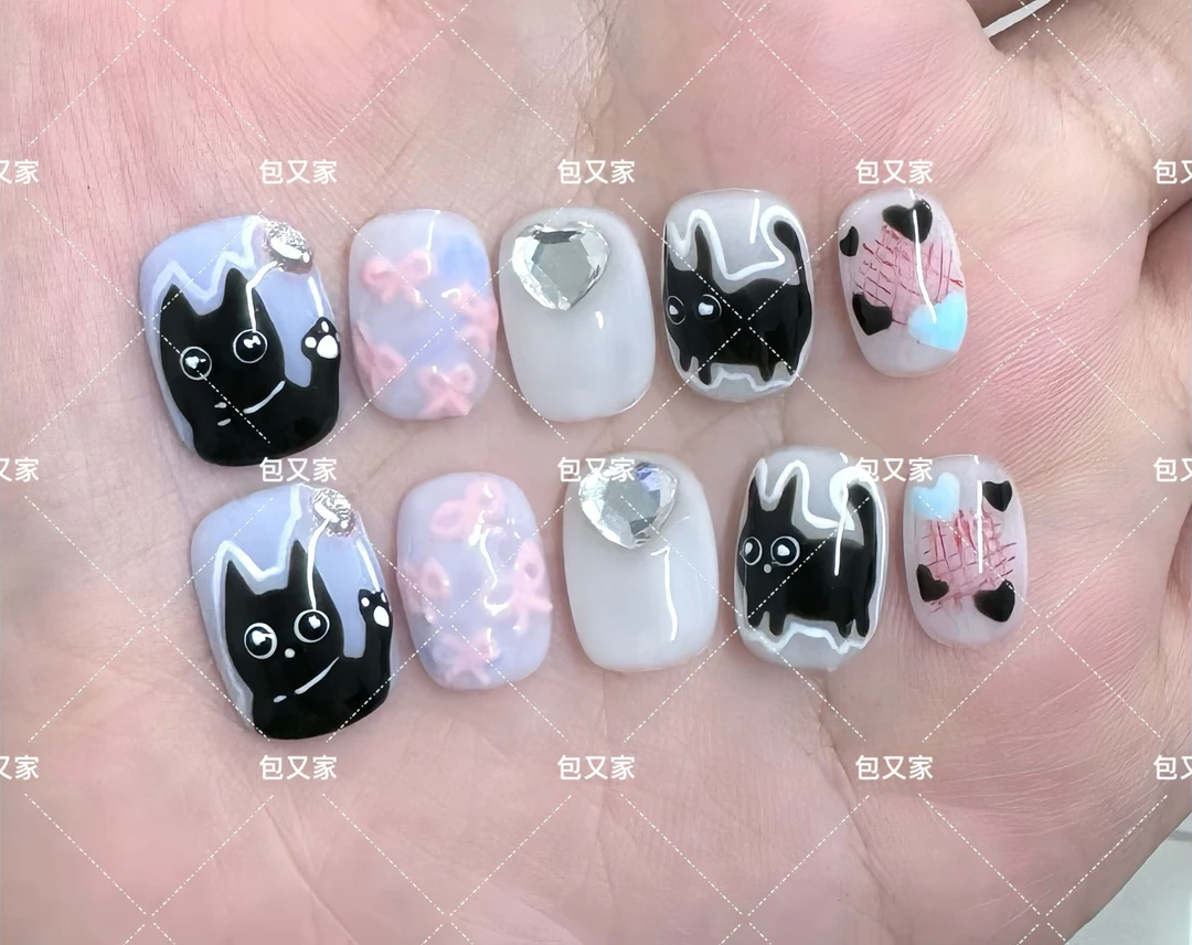 小猫吹气球 纯手工穿戴甲