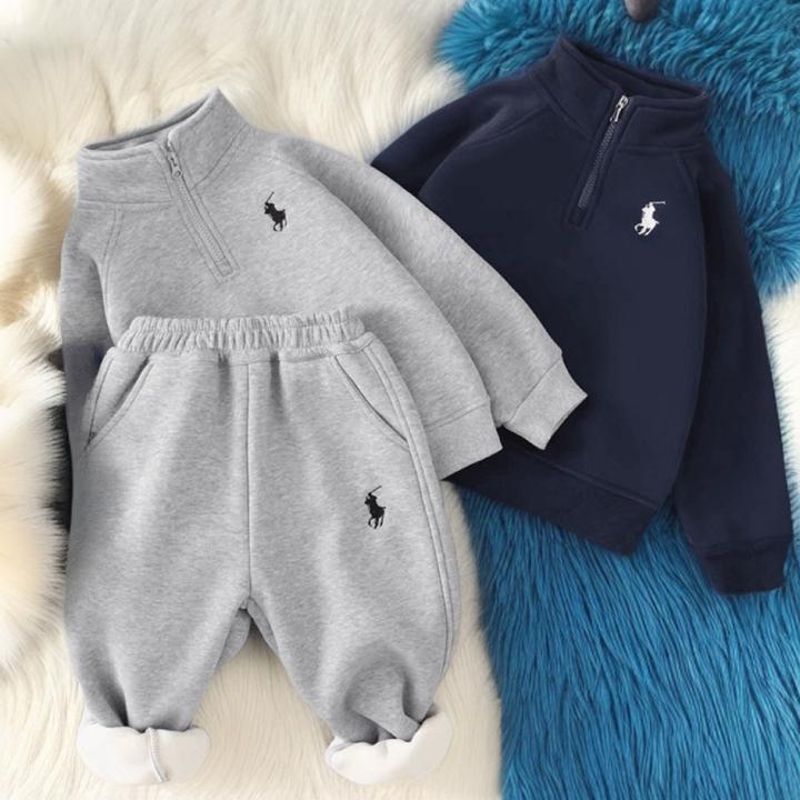 儿童加绒男女童卫衣童装2024冬季加厚保暖运动套装韩系时尚百搭