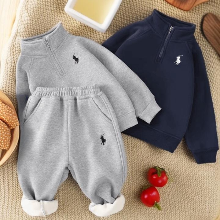 儿童套头加绒秋冬童装2024冬季加厚保暖运动套装韩系男女童韩版