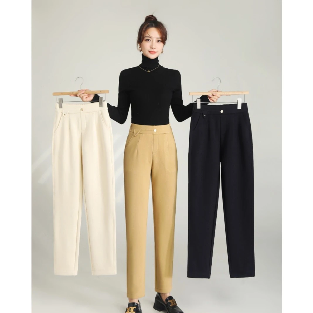 C1380秋冬时尚高腰显瘦设计感休闲直筒裤 K