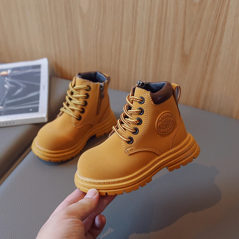 昌祥回力保暖英伦风单靴春秋女童防滑鞋子潮男童马丁靴儿童小黄靴