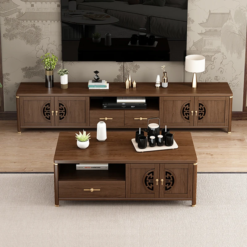 新中式茶几电视柜成套轻奢客厅家用简约禅意北欧可伸缩客厅电视柜