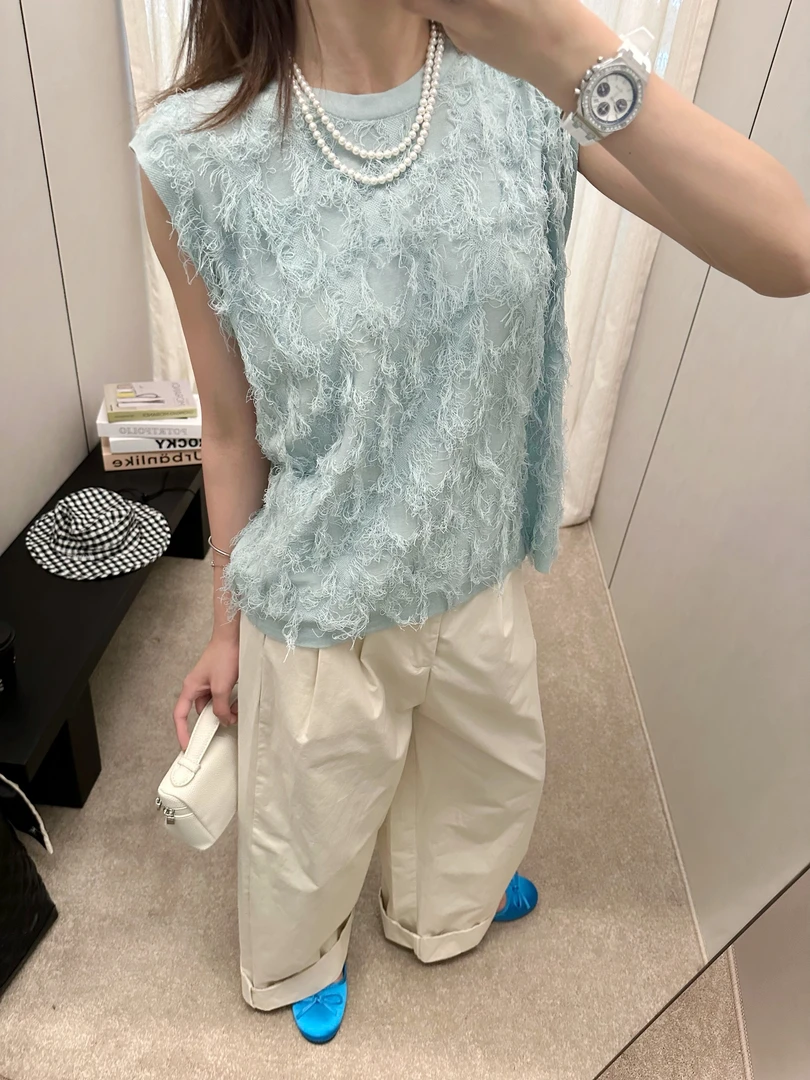 天丝棉针织流苏圆领背心休闲时尚5565