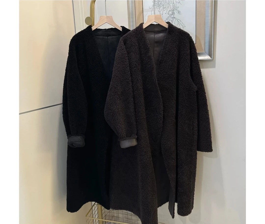 100%羊剪绒羊毛 长款慵懒毛毛大衣