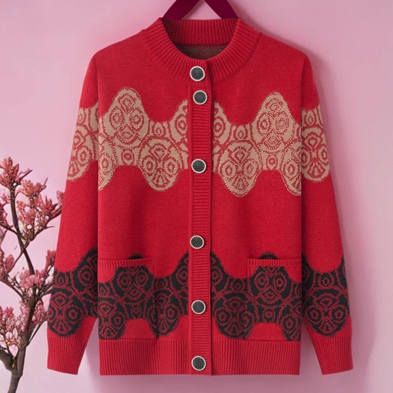 中老年人秋冬装毛衣外套妈妈装加绒加厚70岁80岁奶奶装保暖针织衫