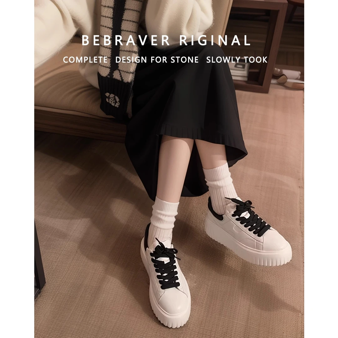 杨z同款~真皮厚底小白鞋女松糕底运动休闲鞋小个子增高板鞋饼干鞋