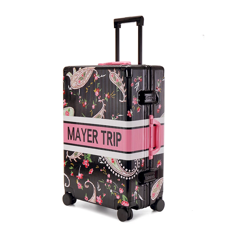 MAYERTRIP腰果花行李箱PC铝框20寸登机旅行密码箱女大容量拉杆箱