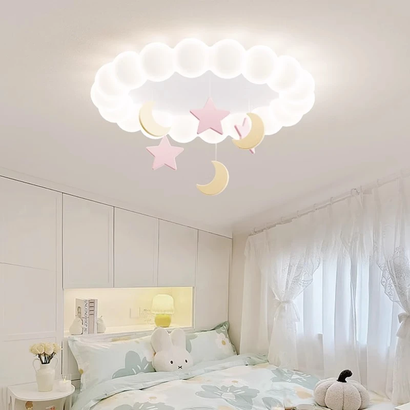 现代简约泡泡卧室吸顶灯奶油风温馨星星月亮女孩公主房儿童房灯具