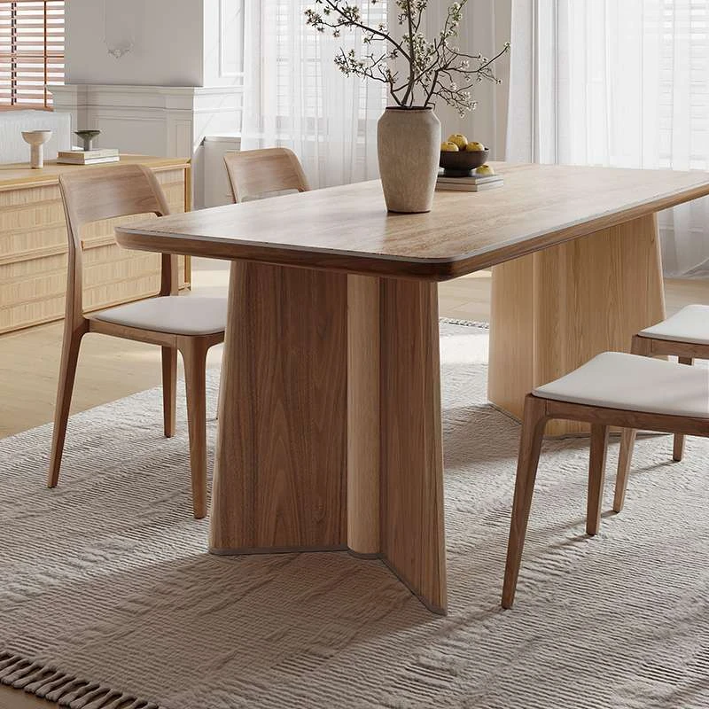 凡创佳品洞石岩板餐桌小户型家用餐厅长方形奶油风轻奢高级感饭桌