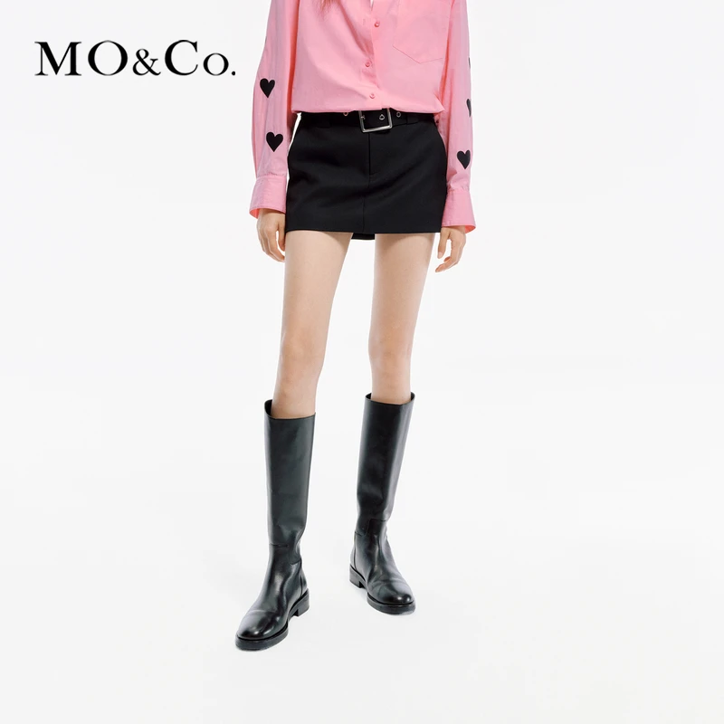 MOCO2024春新品含羊毛精纺附腰带中低腰A字短裙半身裙MBD1SKT027