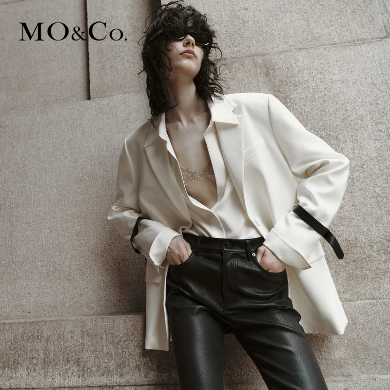 MOCO含绵羊毛垫肩宽松简约西装外套老钱风MBC3BLA006