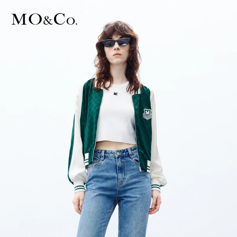 MOCO秋米奇含桑蚕丝美式学院棒球服外套学院风MBC3JKT012