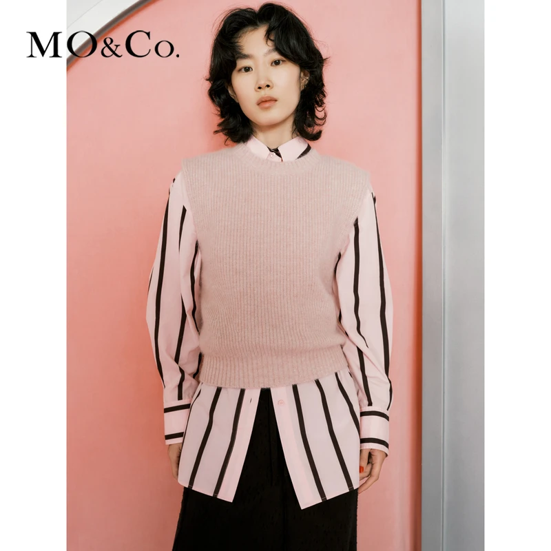 MOCO2024春新品含羊驼毛羊毛短款针织衫背心MBD1SWT016